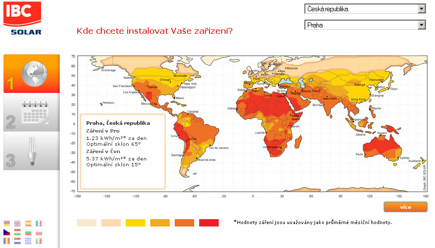 Mapa slunečního záření, přínos solárních panelů ve světě.
